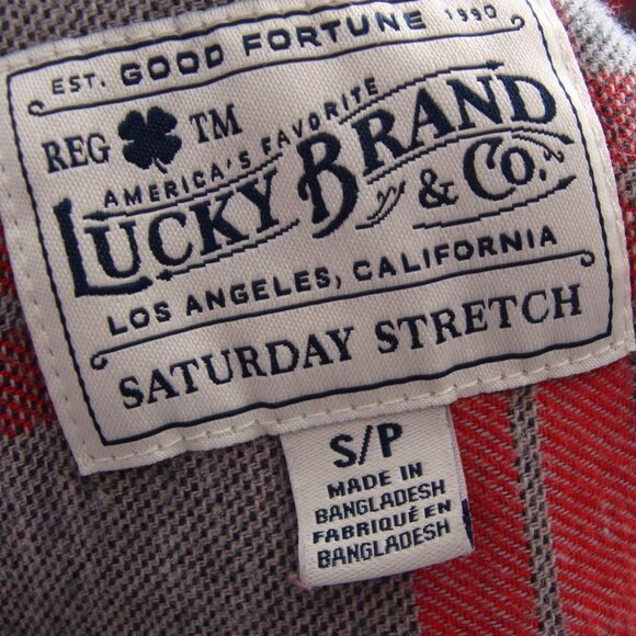 LUCKY BRAND Long Sleeve Gray & Red PLAID FLANNEL Shirt Sz SMALL (Men's) - Picture 7 of 7